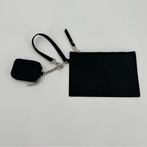 Steve Madden Black Pebbled Faux Leather 2 Piece Zip Pouches Silver Hardware